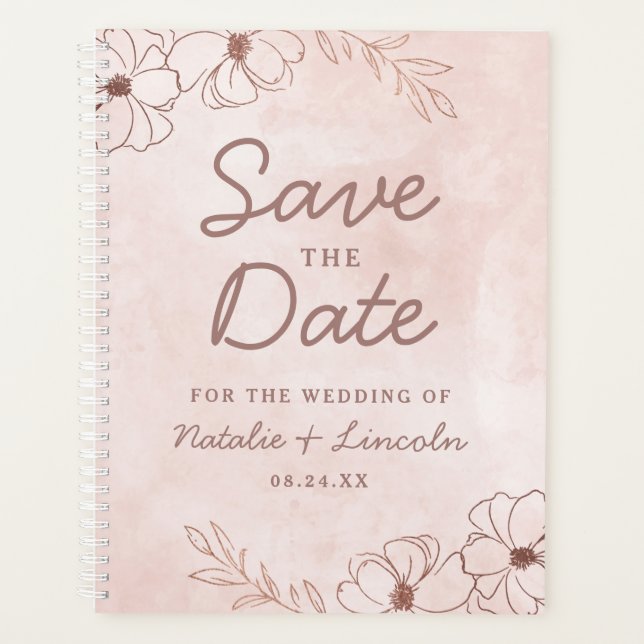 Blush Pink & Rose Gold Foil Save the Date Wedding Planner (Front)