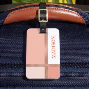 Blush Pink Rose Gold Foil Stripe Colour Block Luggage Tag