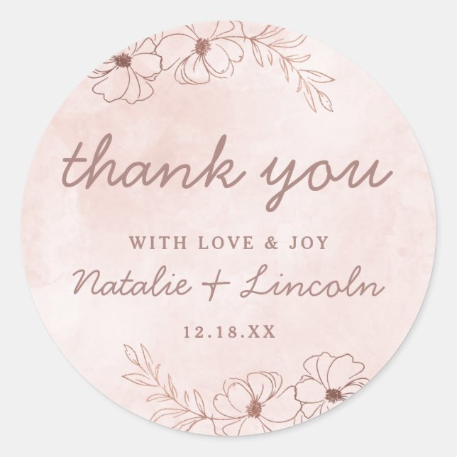 Blush Pink & Rose Gold Foil Wedding Thank You Classic Round Sticker (Front)