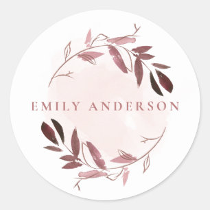 BLUSH PINK ROSE GOLD FOLIAGE WREATH PROFESSIONAL CLASSIC ROUND STICKER