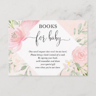 Blush pink rose gold girl baby shower book request enclosure card