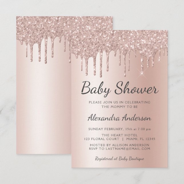Blush Pink - Rose Gold Girl's Baby Shower Invitation (Front/Back)