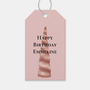 Blush Pink Rose Gold Glam Unicorn Birthday Gift Tags