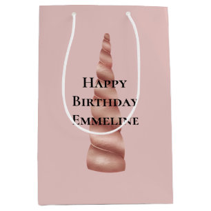 Blush Pink Rose Gold Glam Unicorn Birthday Medium Gift Bag