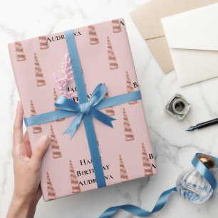 Blush Pink Rose Gold Glam Unicorn Birthday Wrapping Paper