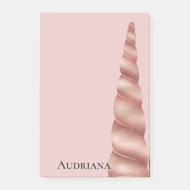 Blush Pink Rose Gold Glam Unicorn Personalised Post-it Notes (Front)