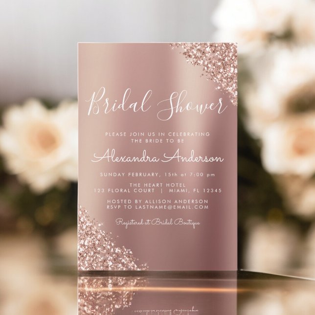 Blush Pink - Rose Gold Glitter Bridal Shower Invitation (Creator Uploaded)
