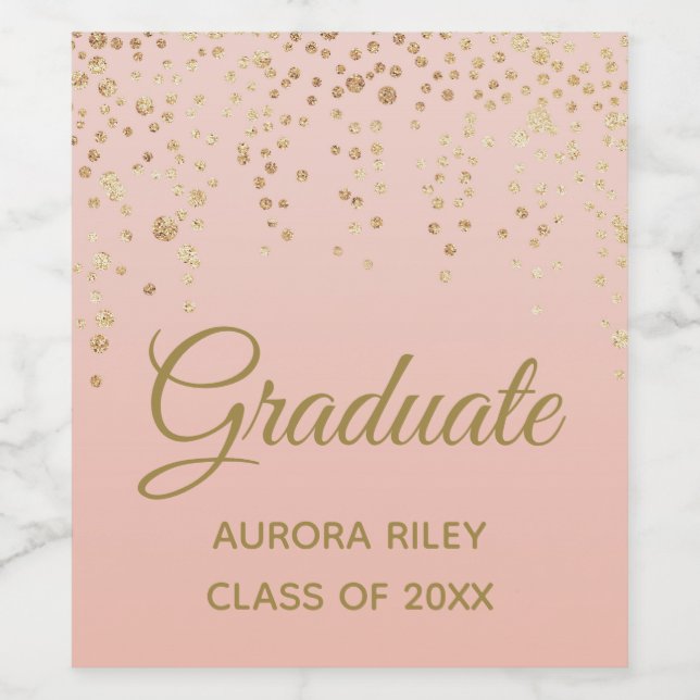 Blush Pink Rose Gold Glitter Confetti Graduation Wine Label (Single Label)