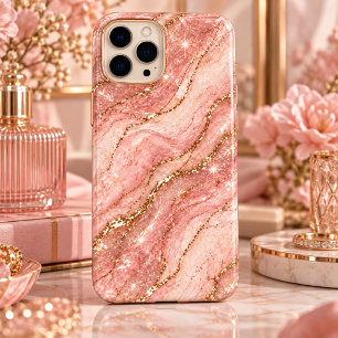 Blush Pink Rose Gold Glitter Marble iPhone 16 Pro Case