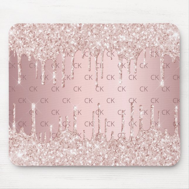 Blush pink rose gold glitter monogram initials mouse pad (Front)