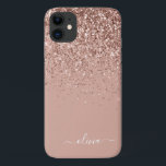 Blush Pink Rose Gold Glitter Monogram Name Case-Mate iPhone Case<br><div class="desc">Rose Gold - Blush Pink Faux Sparkle and Dripping Glitter Brushed Metal Monogram Name and Initial Phone. This makes the perfect sweet 16 birthday,  wedding,  bridal shower,  anniversary,  baby shower or bachelorette party gift for someone that loves glam luxury and chic styles.</div>
