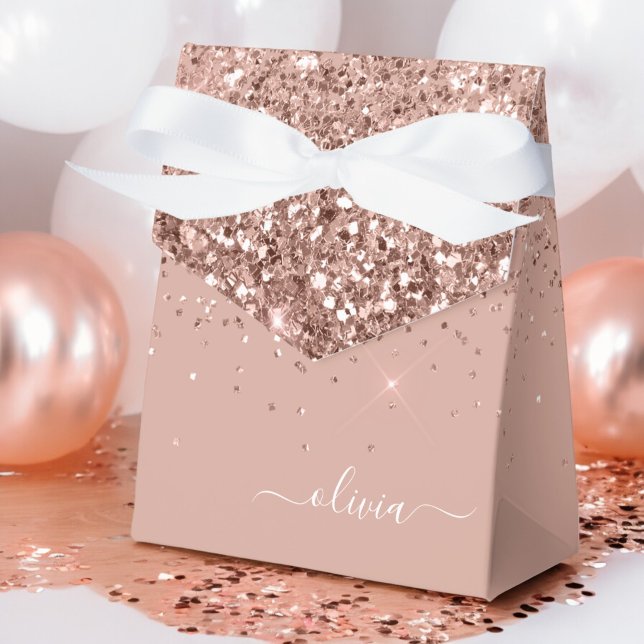 Blush Pink Rose Gold Glitter Monogram Name Favour Box (Creator Uploaded)
