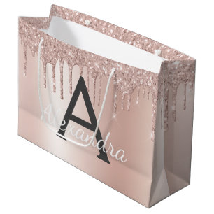 Blush Pink Rose Gold Glitter Monogrammed Chic Large Gift Bag