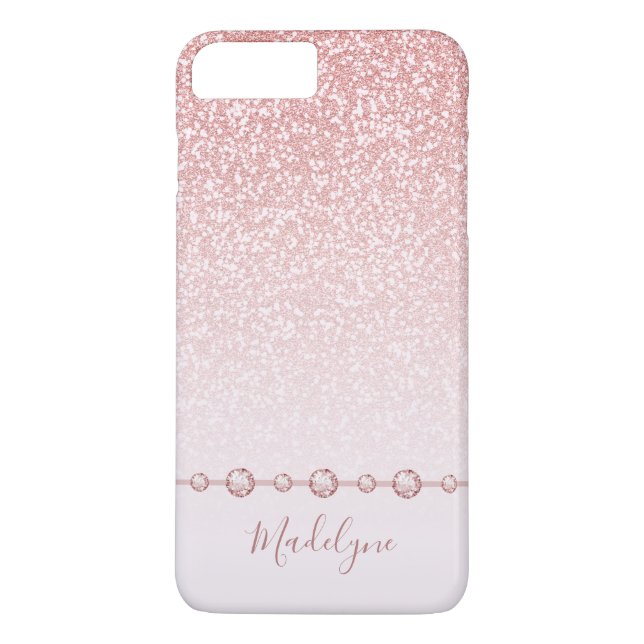 Blush Pink Rose Gold Glitter Ombre Rhinestone Case-Mate iPhone Case (Back)
