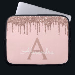 Blush Pink Rose Gold Glitter Sparkle Monogram Laptop Sleeve<br><div class="desc">Blush Pink - Rose Gold Faux Dripping Modern and Elegant Girly Glitter and Sparkle Elegant Monogram Case. This case can be customised to include your initial and first name.</div>