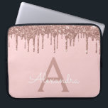 Blush Pink Rose Gold Glitter Sparkle Monogram Laptop Sleeve<br><div class="desc">Blush Pink - Rose Gold Faux Dripping Modern and Elegant Girly Glitter and Sparkle Elegant Monogram Case. This case can be customised to include your initial and first name.</div>