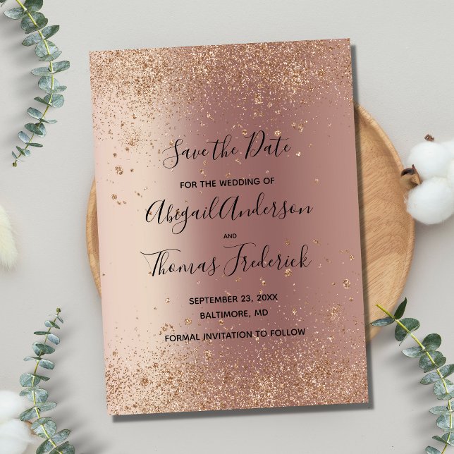 Blush Pink Rose Gold Glitter Trendy Save The Date (Creator Uploaded)