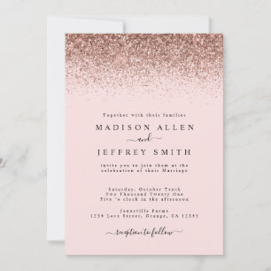 Blush Pink & Rose Gold Glitter Wedding Invitation