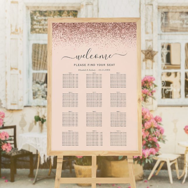 Blush Pink Rose Gold Glitter Wedding Seating Poster (Creator Uploaded)