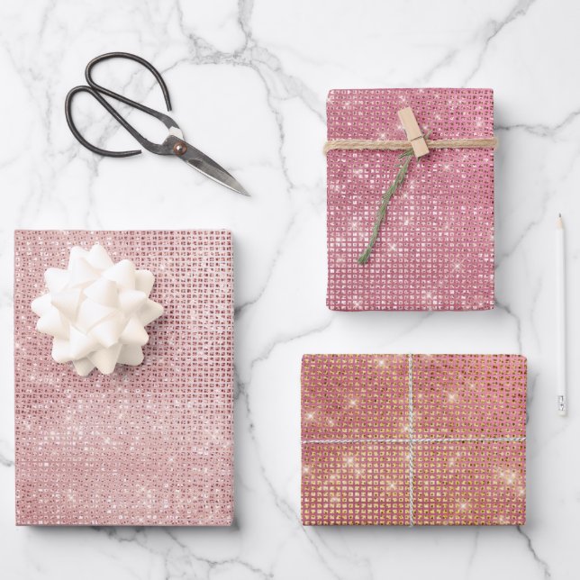 Blush Pink Rose Gold Glitzy Chic Glam Sparkle Wrapping Paper Sheet (Front)