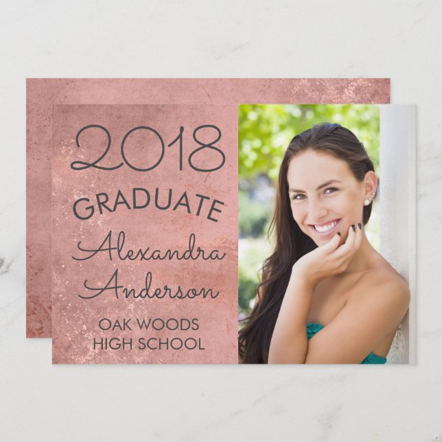 Blush Pink Rose Gold Graduation Announouncement Invitation (Front/Back)