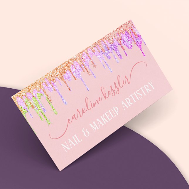 Blush Pink Rose Gold Lime Green Glitter Sparkle Business Card (Creator Uploaded)