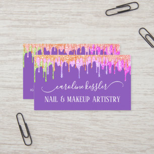 Blush Pink Rose Gold Lime Green Glitter Sparkle Business Card