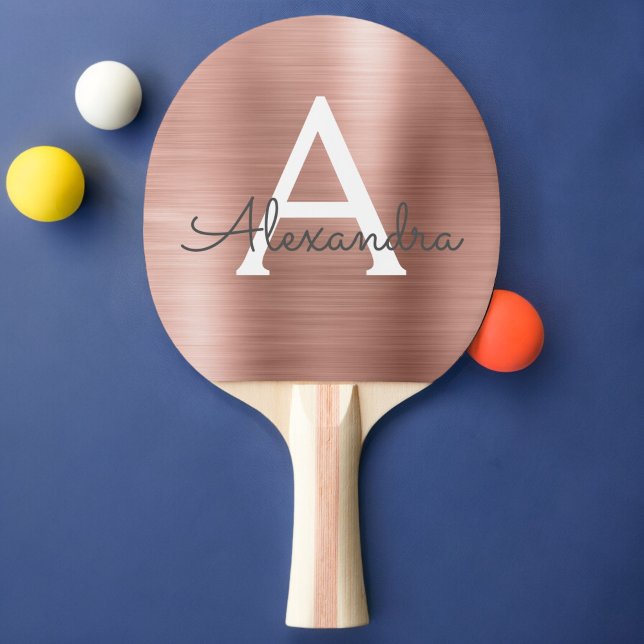 Blush Pink Rose Gold Metallic Foil Monogram Ping Pong Paddle (Creator Uploaded)