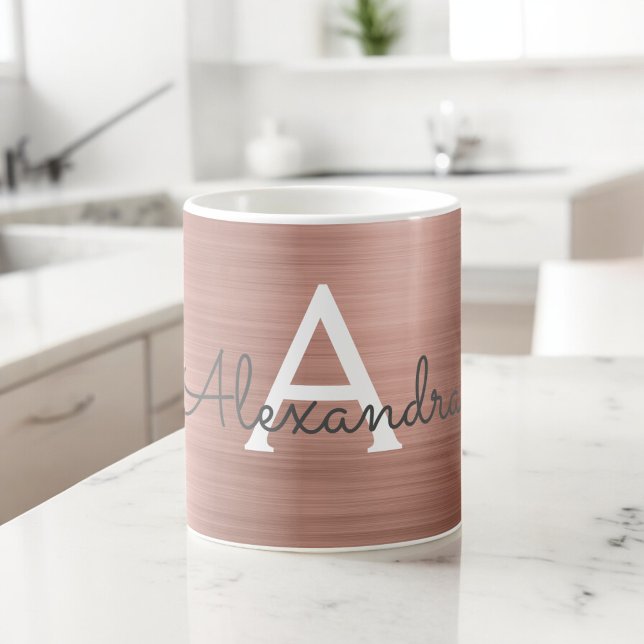 Blush Pink - Rose Gold Metallic Monogram Name Coffee Mug (Creator Uploaded)
