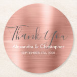 Blush Pink - Rose Gold Modern Wedding Thank You Round Paper Coaster<br><div class="desc">Blush Pink - Rose Gold Faux Metallic Stainless Steel Modern and Elegant Wedding Thank You Coasters. These Rose Gold Drink Coasters can be customised to include your name and wedding date. The Rose Gold Coaster are part of the Rose Gold Wedding Collection. Additional customise items can be created upon request...</div>