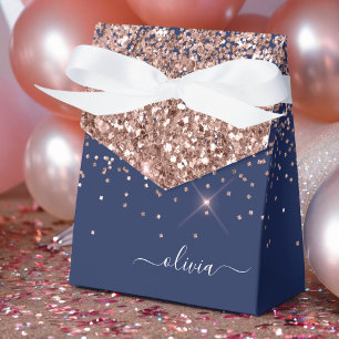 Blush Pink Rose Gold Navy Blue Glitter Monogram Favour Box