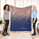 Blush Pink Rose Gold Navy Blue Glitter Monogram Fleece Blanket<br><div class="desc">Rose Gold - Blush Pink and Navy Blue Faux Sparkle Glitter Monogram Name and Initial Fleece Blanket. This makes the perfect sweet 16 birthday,  wedding,  bridal shower,  anniversary,  baby shower or bachelorette party gift for someone that loves glam luxury and chic styles.</div>
