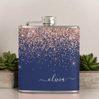 Blush Pink Rose Gold Navy Blue Glitter Monogram