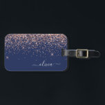 Blush Pink Rose Gold Navy Blue Glitter Monogram Luggage Tag<br><div class="desc">Rose Gold - Blush Pink and Navy Blue Sparkle Glitter Monogram Name Luggage Bag Tag. This makes the perfect sweet 16 birthday,  wedding,  bridal shower,  baby shower or bachelorette party gift for someone decorating her room in style.</div>