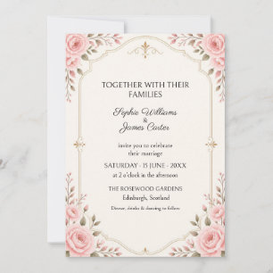 Blush Pink Rose Gold Ornate Wedding Invitation