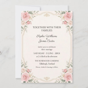 Blush Pink Rose Gold Ornate Wedding Invitation