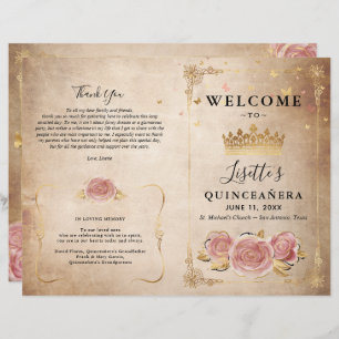 Blush Pink Rose Gold Parchment Quinceanera Program