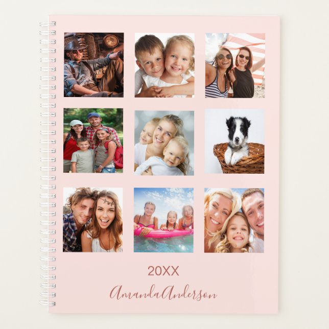 Blush pink rose gold photo collage 2026 planner (Front)