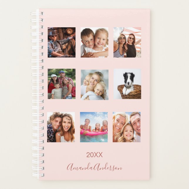 Blush pink rose gold photo collage planner (Front)