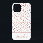 Blush Pink - Rose Gold Polka Dot Pattern Monogram iPhone 12 Mini Case<br><div class="desc">Blush Pink - Rose Gold and White Faux Foil Girly Hand Drawn Polka Dot Pattern Monogram Personalised Smart Phone Case. Please contact the designer for customised matching items.</div>