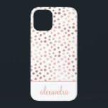 Blush Pink - Rose Gold Polka Dot Pattern Monogram iPhone 12 Mini Case<br><div class="desc">Blush Pink - Rose Gold and White Faux Foil Girly Hand Drawn Polka Dot Pattern Monogram Personalised Smart Phone Case. Please contact the designer for customised matching items.</div>
