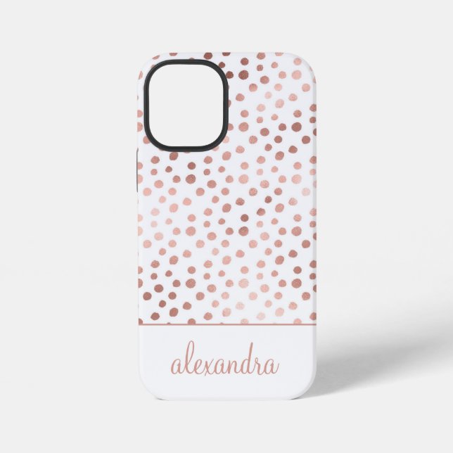 Blush Pink - Rose Gold Polka Dot Pattern Monogram iPhone Case (Back)