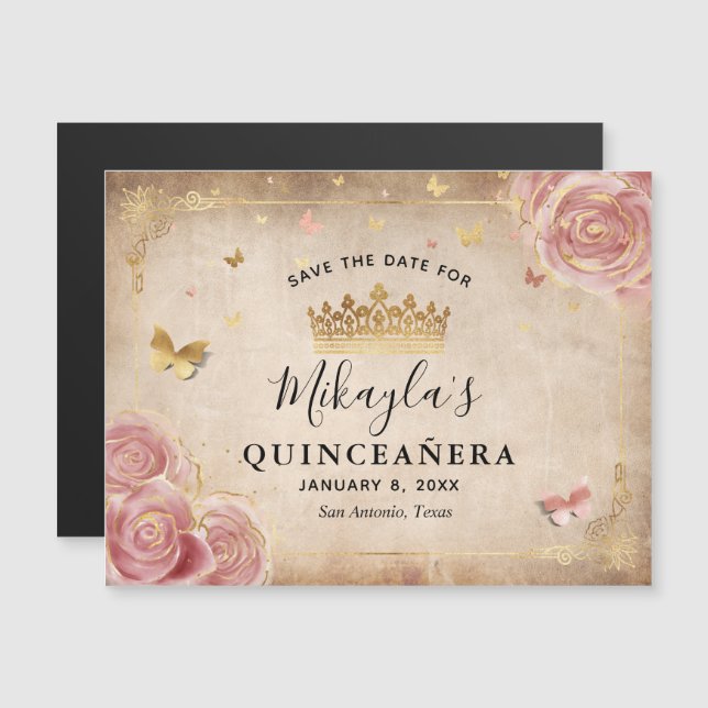 Blush Pink Rose Gold Quince Save the Date Magnets (Front/Back)
