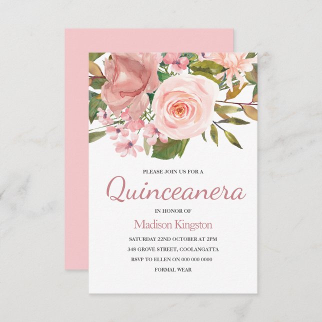 Blush Pink Rose Gold Quinceanera Party Invite (Front/Back)
