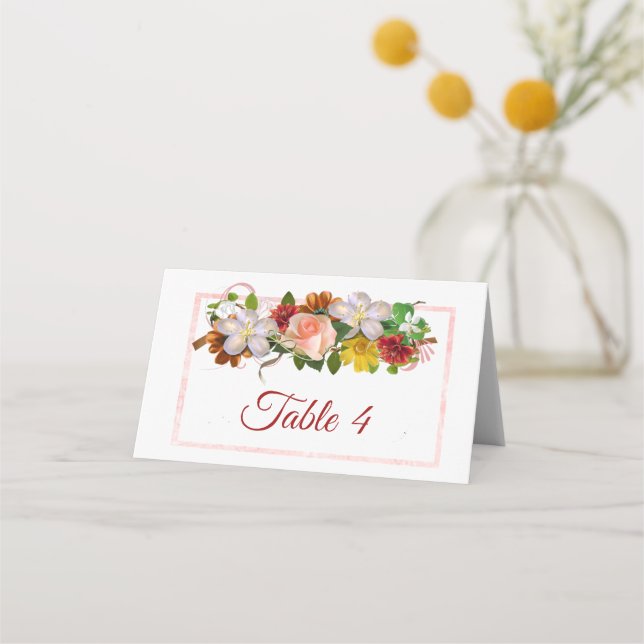 Blush Pink Rose Gold Rose Bouquet Table Card (Front)