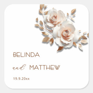 Blush Pink Rose Gold Roses Wedding Square Sticker