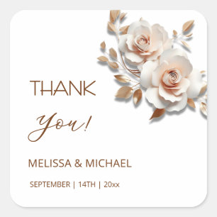 Blush Pink Rose Gold Roses Wedding Thank You Square Sticker