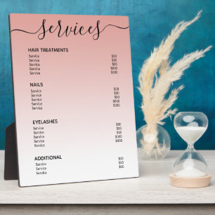 Blush Pink Rose Gold Salon Price List Service Menu Plaque
