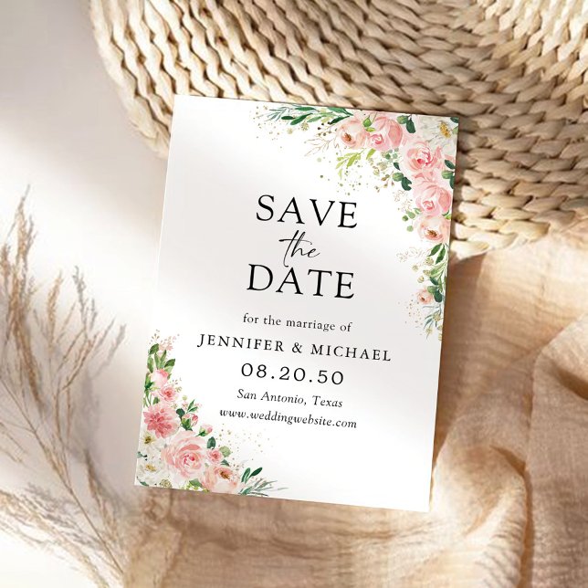 Blush Pink Rose Gold Save The Date Card (Creator Uploaded)