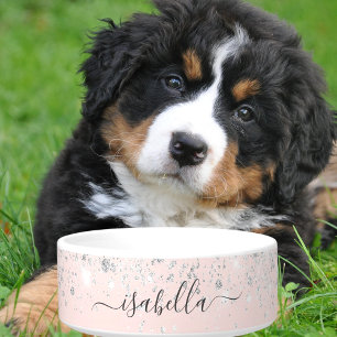 Blush pink rose gold silver glitter dust name bowl